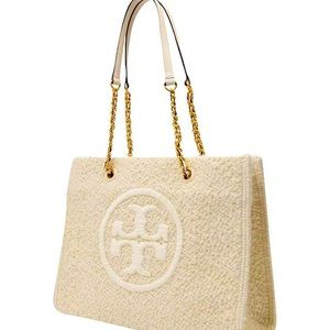 NWT- brand new Tory Burch New Cream Boucle
Ella Chain Leather-Trim Tote Unique.